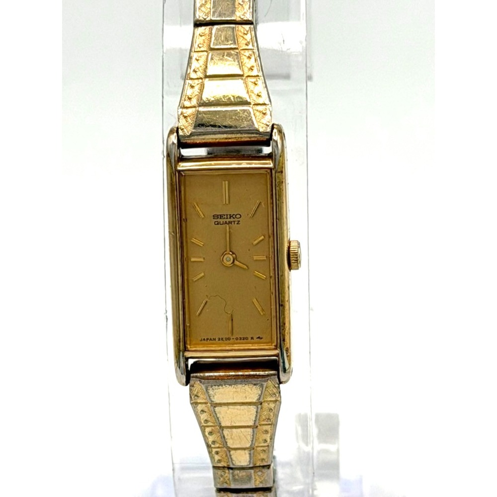 Vintage Seiko 2E20-5239 Women's Gold Tone Tank Quartz Watch Working